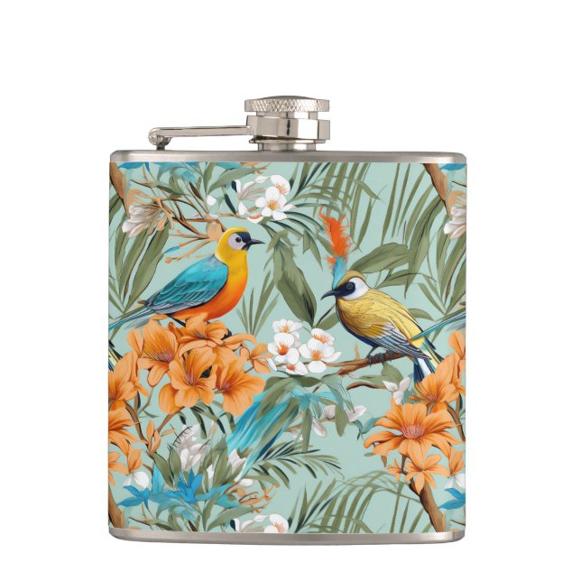 Birds Chinoiserie Mint Orange Flask (Front)