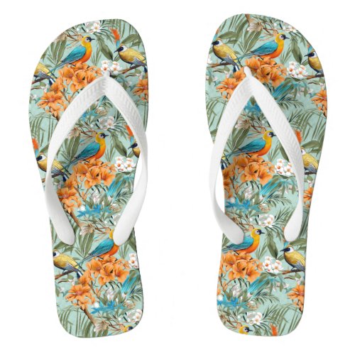 Birds Chinoiserie Mint Orange Flip Flops