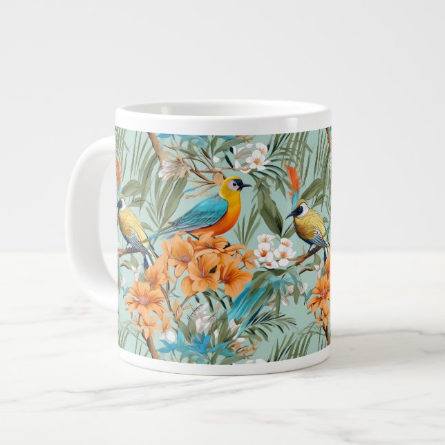 Birds Chinoiserie Mint Orange Giant Coffee Mug (Front Left)