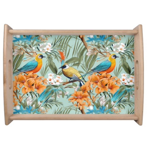 Birds Chinoiserie Mint Orange Serving Tray