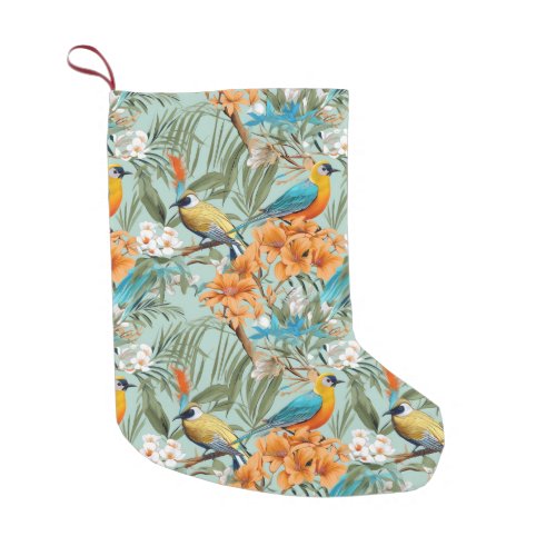 Birds Chinoiserie Mint Orange Small Christmas Stocking