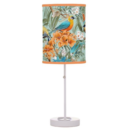 Birds Chinoiserie Mint Orange Table Lamp