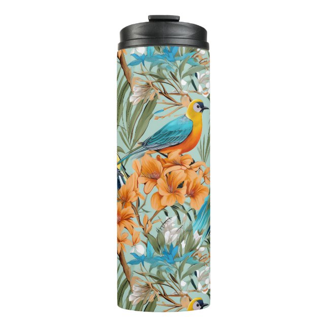 Birds Chinoiserie Mint Orange Thermal Tumbler (Front)
