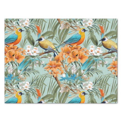 Birds Chinoiserie Mint Orange Tissue Paper