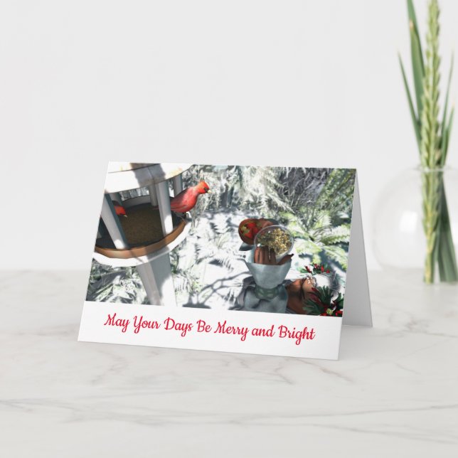 Birds Christmas Card w/ Photo Insert + Custom Text (Front)