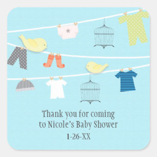 Birds & Clothes on Wire Baby Shower Favor Stickers