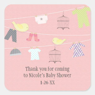 Birds & Clothes on Wire Baby Shower Favor Stickers