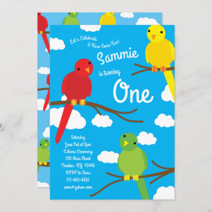 Birds Colorful 1st Birthday Invitations