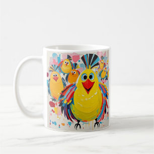 Birds colourful art abstract fat giant cute funny coffee mug