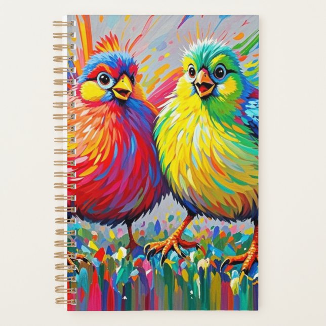Birds colourful art abstract fat giant cute funny  planner (Front)