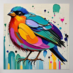 Birds colourful art abstract fat giant cute funny poster