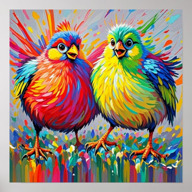 Birds colourful art abstract fat giant cute funny  poster (Front)