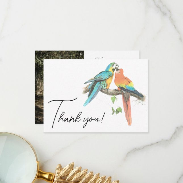 Birds Couple Colorful Tropical Elegant Thank You Card (Front/Back In Situ)
