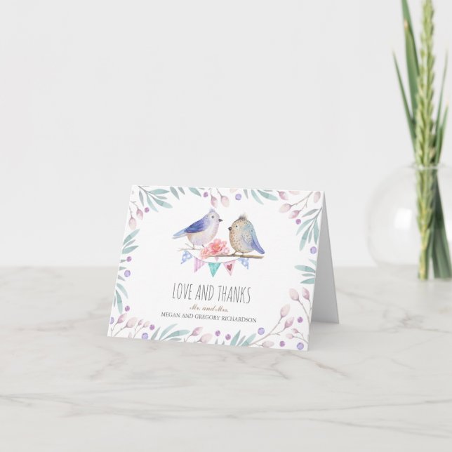 birds couple woodland watercolor wedding thank you (Front)