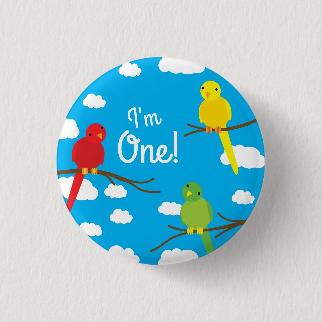Birds Cute Colorful Spring 1st Birthday Button (Front)