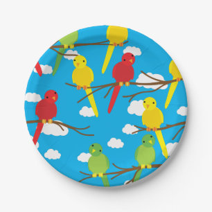 Birds Cute Colorful Spring 1st Birthday Paper Plates