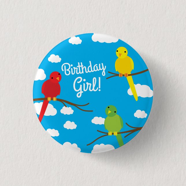 Birds Cute Colorful Spring Kid's Birthday Button (Front)