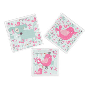 Birds, Dogs, Banners, Flowers Acrylic Tray