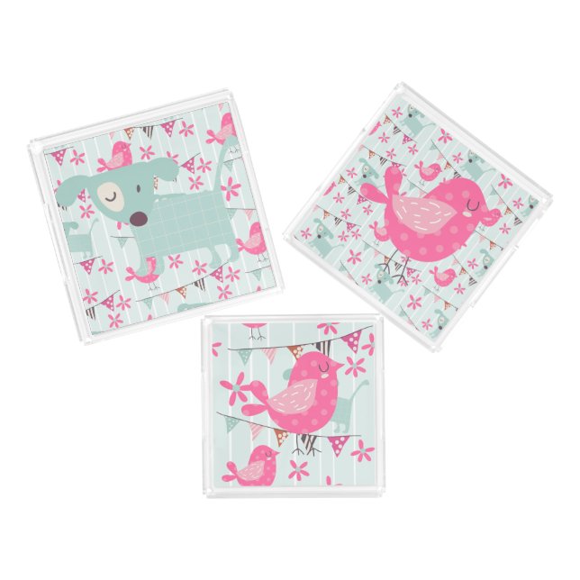 Birds, Dogs, Banners, Flowers Acrylic Tray (Set)