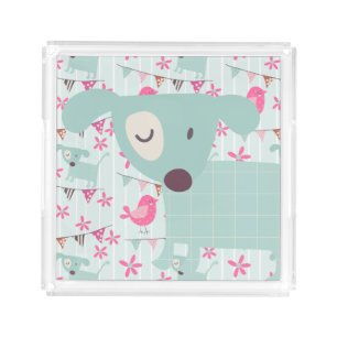 Birds, Dogs, Banners, Flowers Acrylic Tray