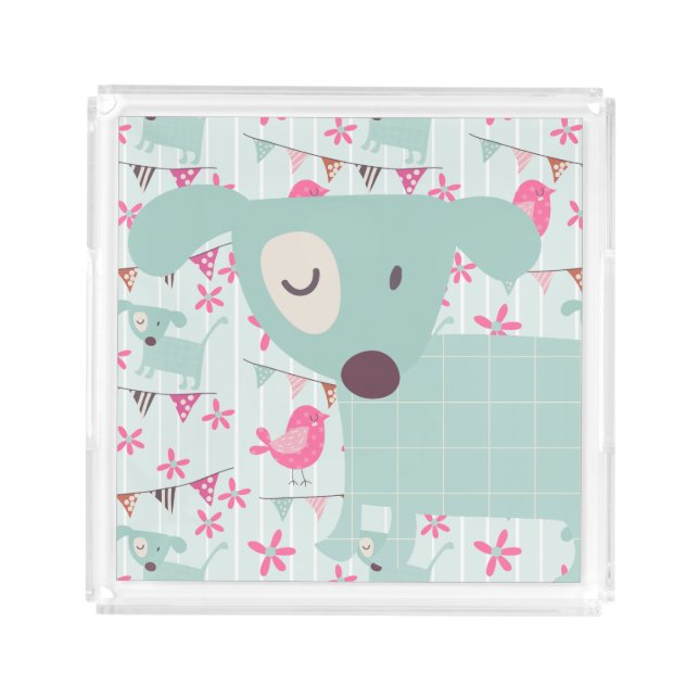 Birds, Dogs, Banners, Flowers Acrylic Tray (Front)