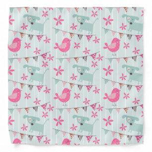 Birds, Dogs, Banners, Flowers Bandana