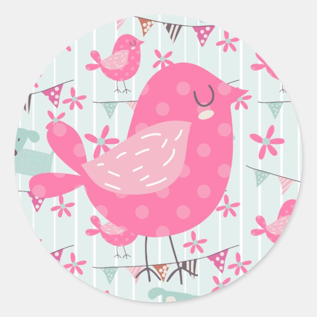 Birds, Dogs, Banners, Flowers Classic Round Sticker (Front)