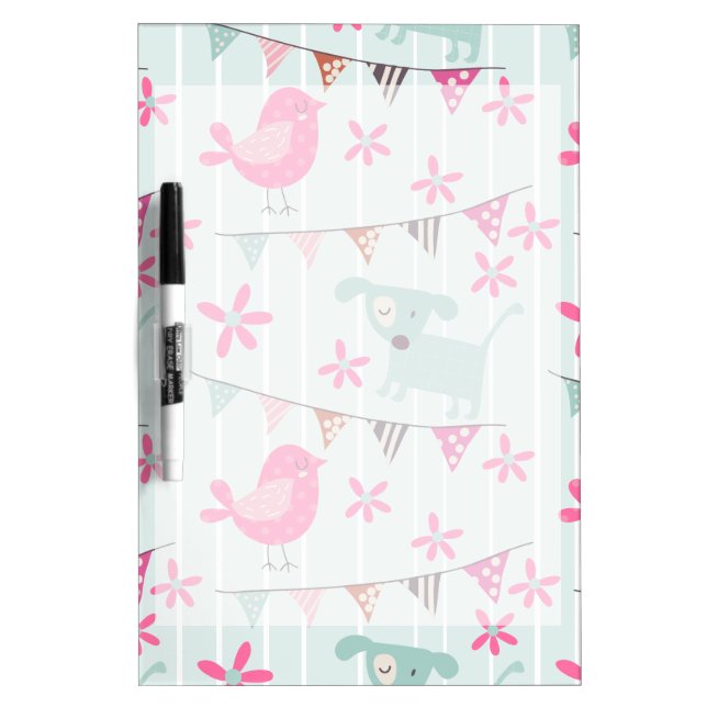 Birds, Dogs, Banners, Flowers Dry-Erase Board (Front)
