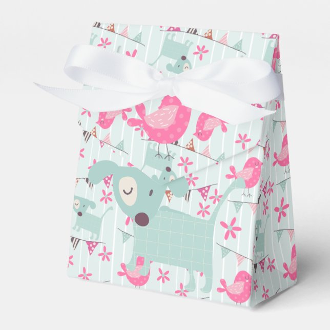 Birds, Dogs, Banners, Flowers Favor Boxes (Front Side)