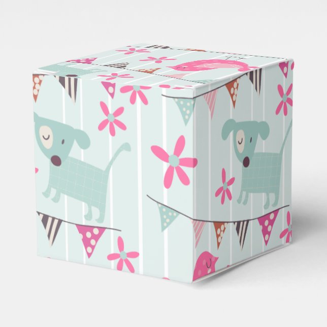 Birds, Dogs, Banners, Flowers Favor Boxes (Front Side)