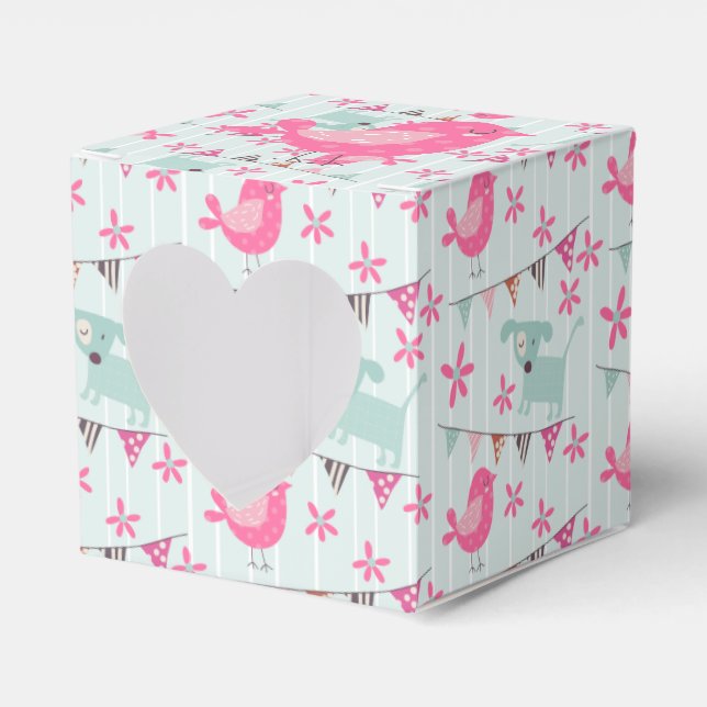 Birds, Dogs, Banners, Flowers Favor Boxes (Front Side)