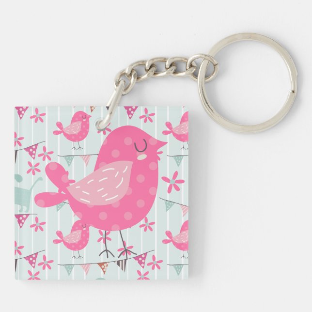 Birds, Dogs, Banners, Flowers Keychain (Back)