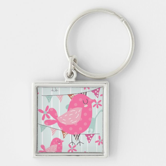 Birds, Dogs, Banners, Flowers Keychain (Front)
