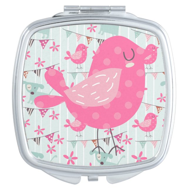 Birds, Dogs, Banners, Flowers Makeup Mirror (Front)