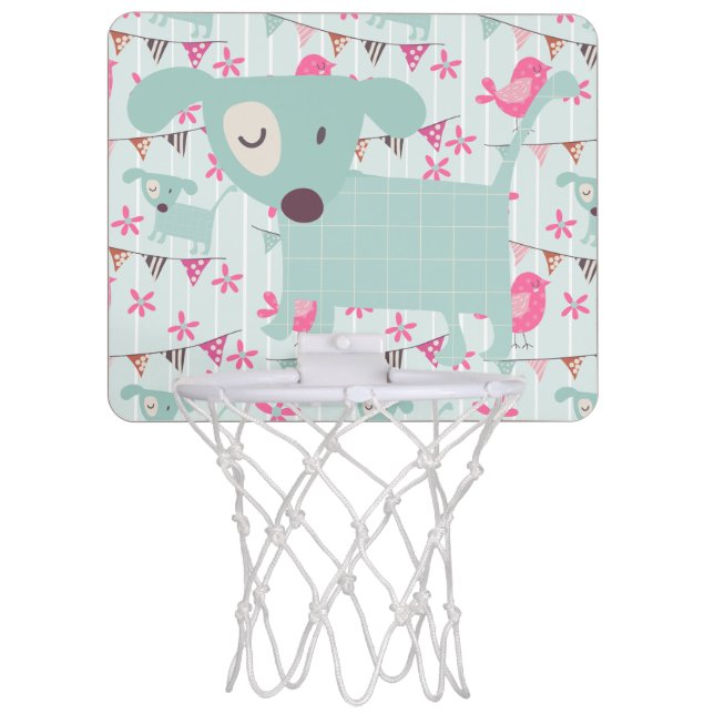 Birds, Dogs, Banners, Flowers Mini Basketball Hoop (Front)