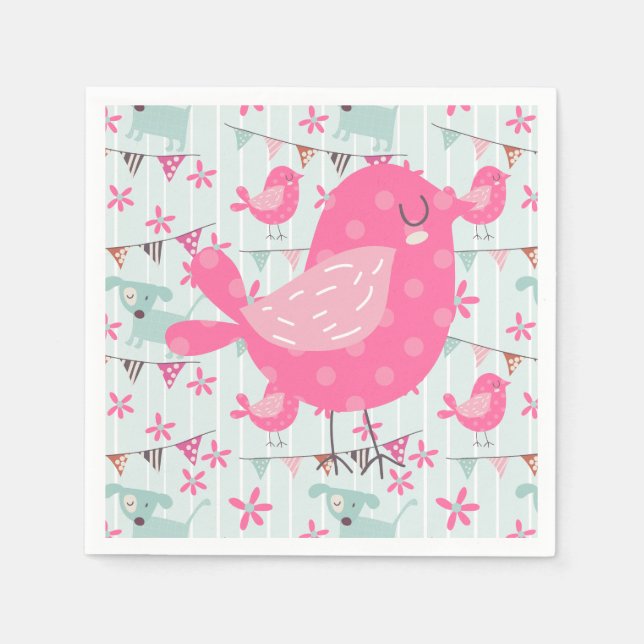Birds, Dogs, Banners, Flowers Napkins (Front)