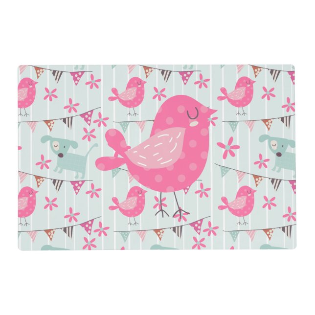 Birds, Dogs, Banners, Flowers Placemat (Back)