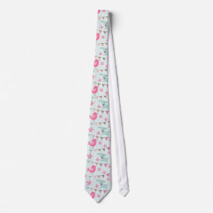 Birds, Dogs, Banners, Flowers Tie