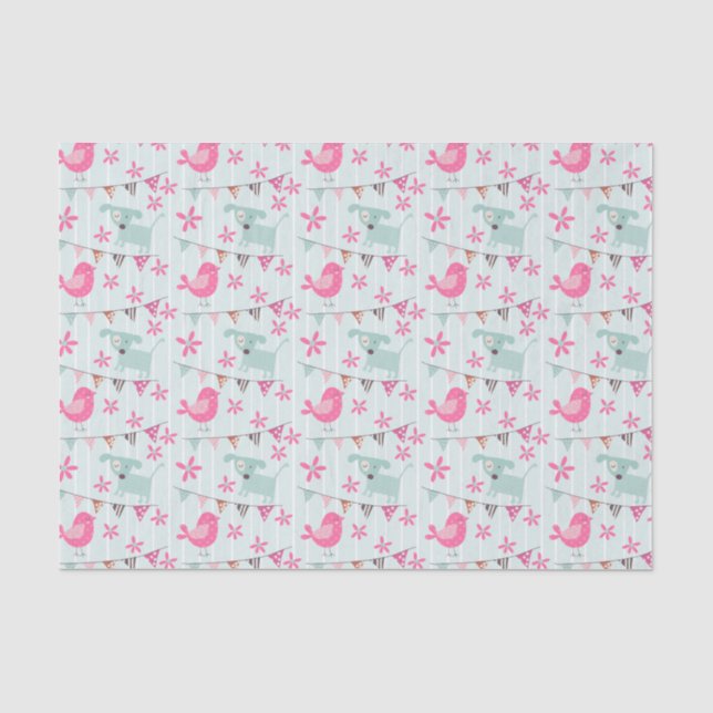 Birds, Dogs, Banners, Flowers Tissue Paper (Front)