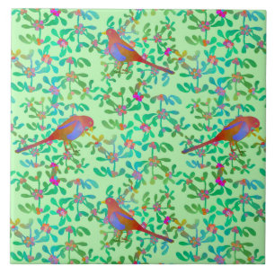 Birds Doing Brunch in a Spring Morning Mist Ceramic Tile