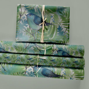 Birds Dragonflies Blue Ferns Decoupage Wrapping Paper Sheets