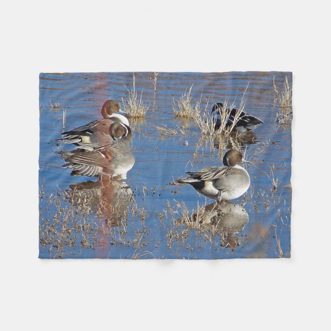 Birds Ducks Animals Pond Fleece Blanket (Front (Horizontal))
