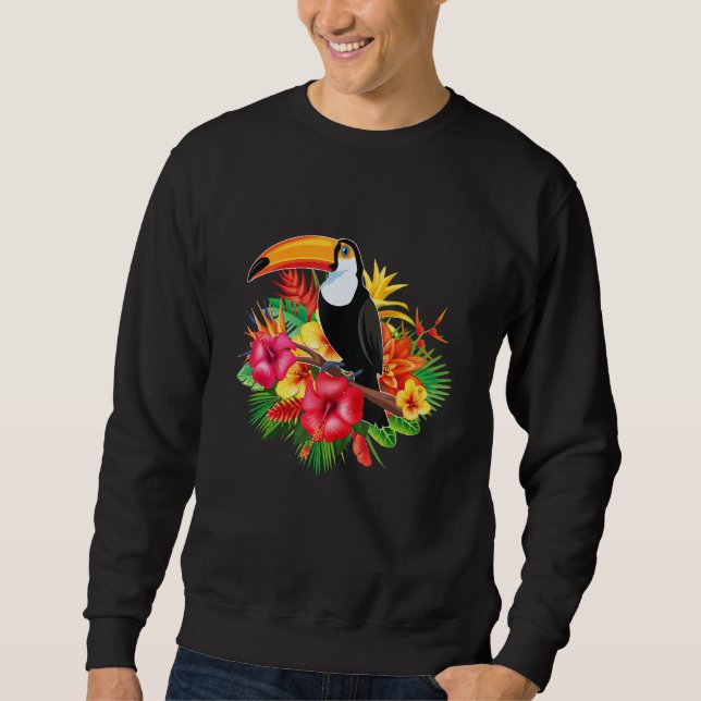 Birds Exotic Tropical Flowers Summer Animal Toucan Sweatshirt (Front)