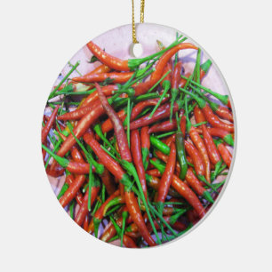 Bird's Eye Chili Peppers Ceramic Ornament