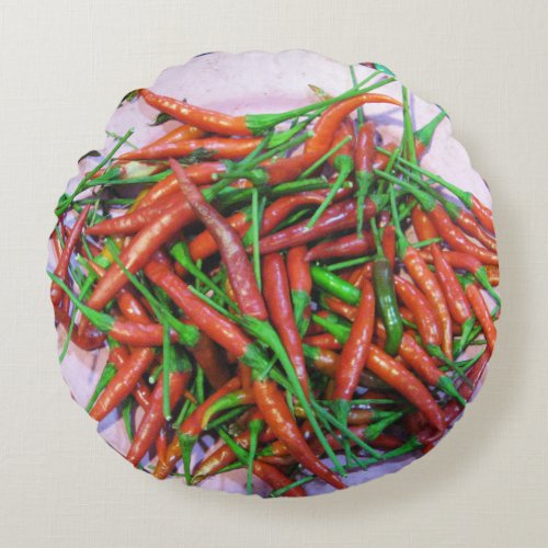 Birds Eye Chili Peppers Round Pillow