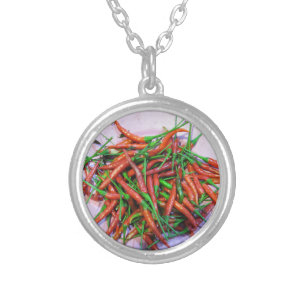 Bird's Eye Chili Peppers Silver Plated Necklace
