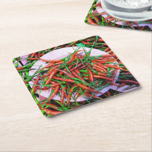 Birds Eye Chili Peppers Square Paper Coaster