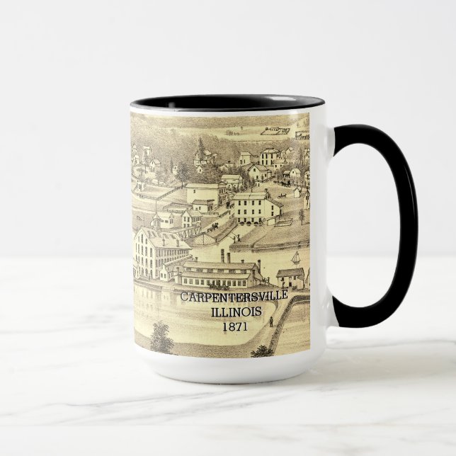Birds Eye View Carpentersville Illinois 1871 Litho Mug (Right)