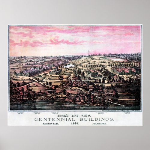 Birds Eye View Centennial Philadelphia 1876 Poster