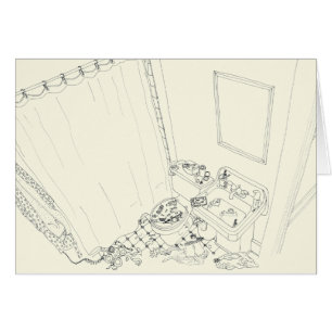 Birds Eye View Funny Family Bathroom Mess Drawing Cards
